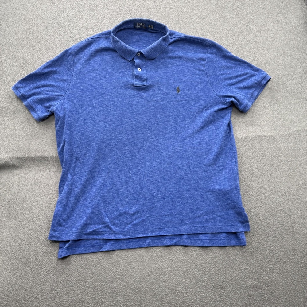 Polo Ralph Lauren Polo Shirt Mens 2XL Blue Solid Cotton Pony Logo Casual